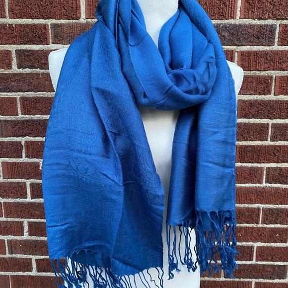 Blue Scarf Paisley Blue Scarf Wrap Shawl  Fringe Ladies Neck Stole 70”x 27” - Picture 3 of 12